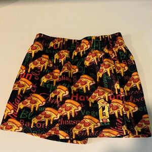 Baseball Lifestyle 101 Pizza Print Mesh Shorts - Black and Yellow